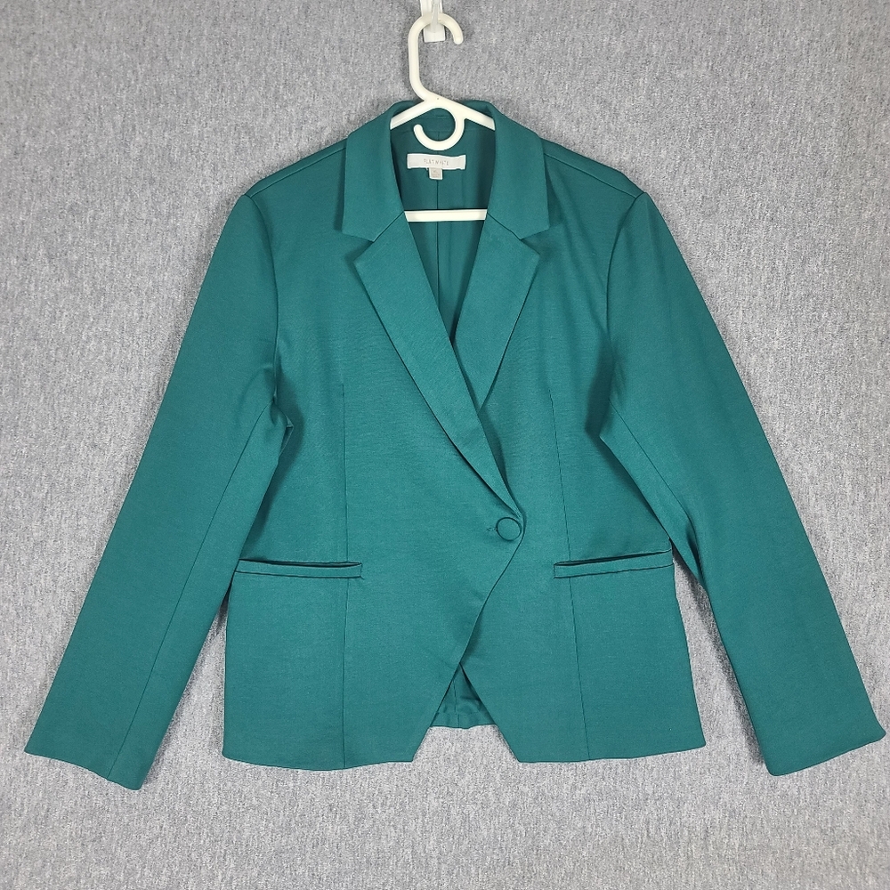 Anthropologie Flat White Asymmetrical Button-Front Stretch Blazer Green Wmn's XL